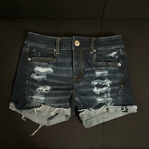 American Eagle high waist stretchy ripped jean shorts; size 4